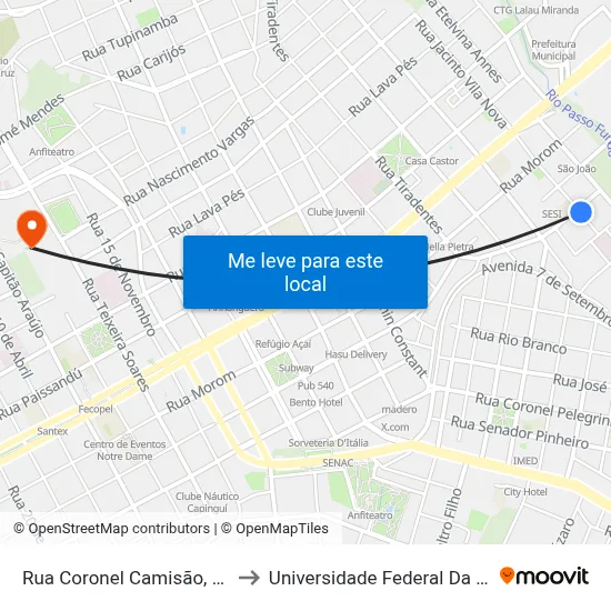 Rua Coronel Camisão, 418 - Centro to Universidade Federal Da Fronteira Sul map