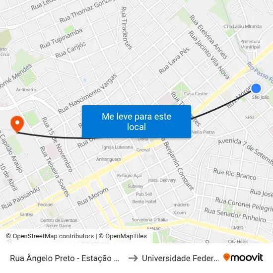 Rua Ângelo Preto - Estação Rodoviária De Passo Fundo to Universidade Federal Da Fronteira Sul map