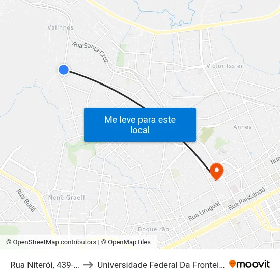 Rua Niterói, 439-523 to Universidade Federal Da Fronteira Sul map