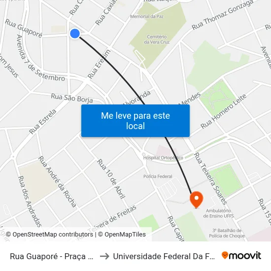 Rua Guaporé - Praça Vera Cruz to Universidade Federal Da Fronteira Sul map