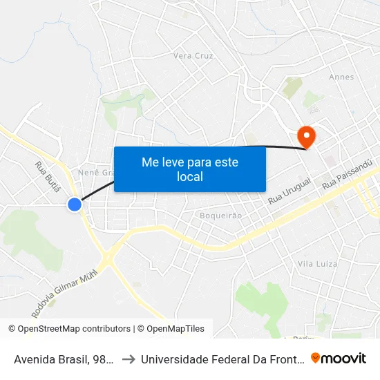 Avenida Brasil, 981-999 to Universidade Federal Da Fronteira Sul map