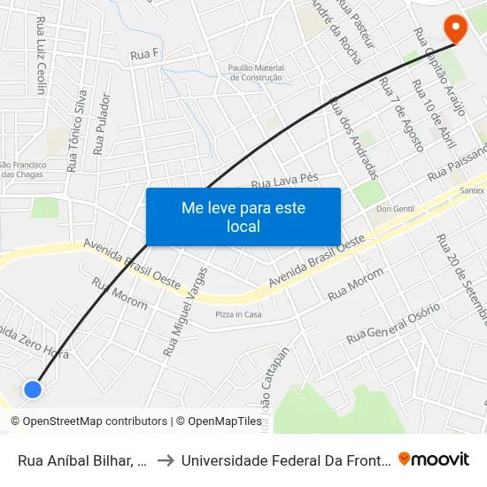 Rua Aníbal Bilhar, 1-169 to Universidade Federal Da Fronteira Sul map