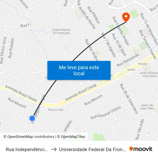 Rua Independência, 220 to Universidade Federal Da Fronteira Sul map