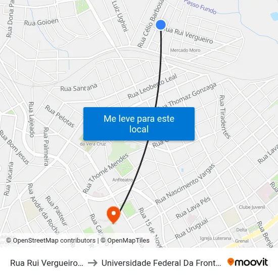 Rua Rui Vergueiro, 660 to Universidade Federal Da Fronteira Sul map