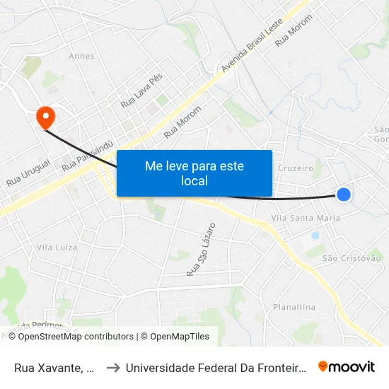 Rua Xavante, 187 to Universidade Federal Da Fronteira Sul map