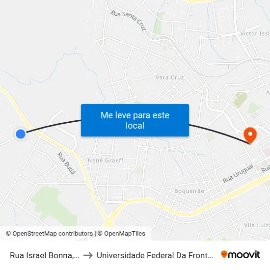 Rua Israel Bonna, 150 to Universidade Federal Da Fronteira Sul map