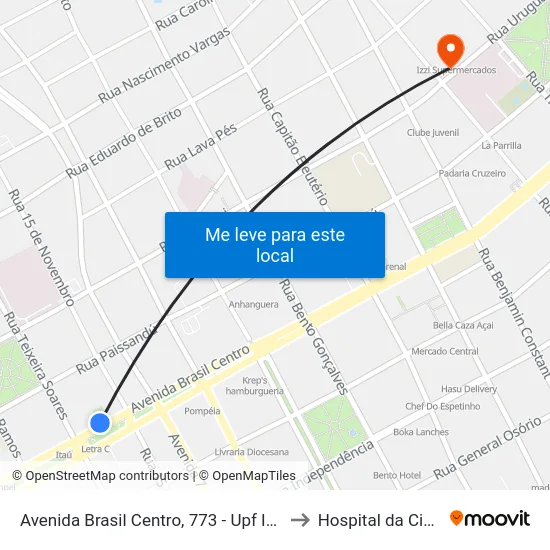 Avenida Brasil Centro, 773 - Upf Idiomas to Hospital da Cidade map