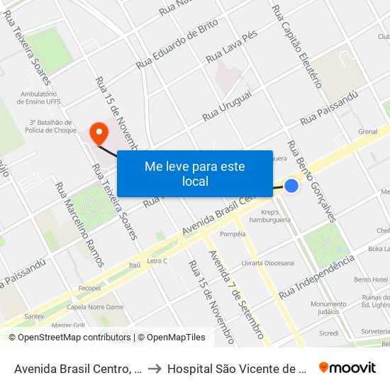 Avenida Brasil Centro, 7861-7969 to Hospital São Vicente de Paulo (HSVP) map