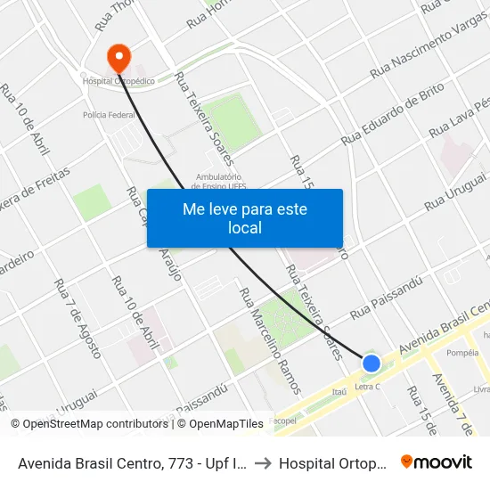 Avenida Brasil Centro, 773 - Upf Idiomas to Hospital Ortopédico map