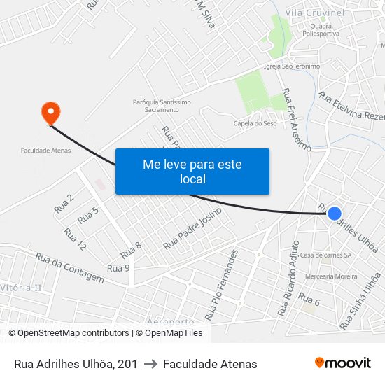 Rua Adrilhes Ulhôa, 201 to Faculdade Atenas map