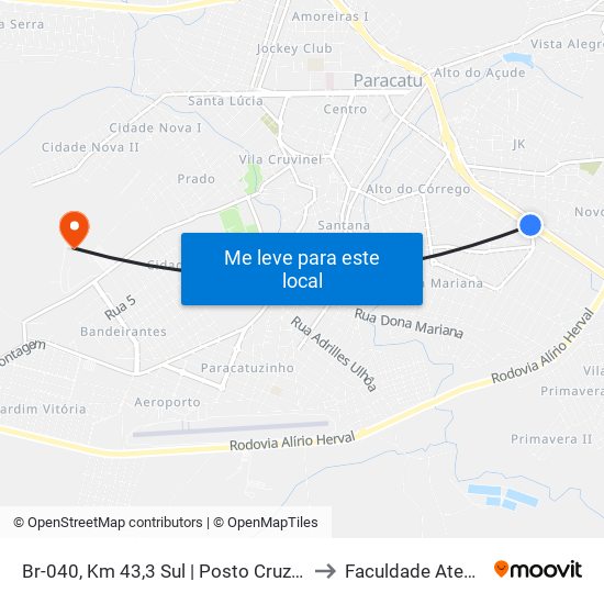 Br-040, Km 43,3 Sul | Posto Cruzeiro to Faculdade Atenas map