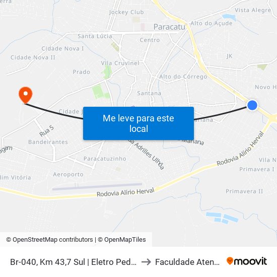 Br-040, Km 43,7 Sul | Eletro Pedro to Faculdade Atenas map