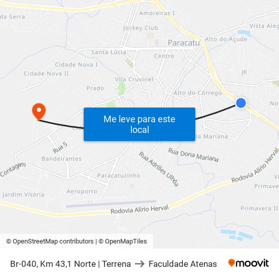 Br-040, Km 43,1 Norte | Terrena to Faculdade Atenas map