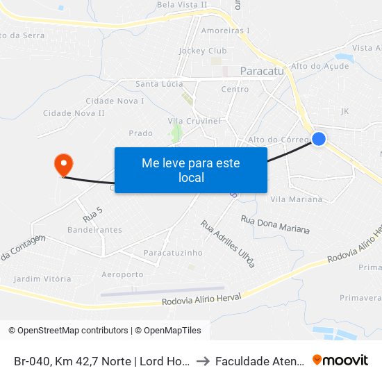 Br-040, Km 42,7 Norte | Lord Hotel to Faculdade Atenas map