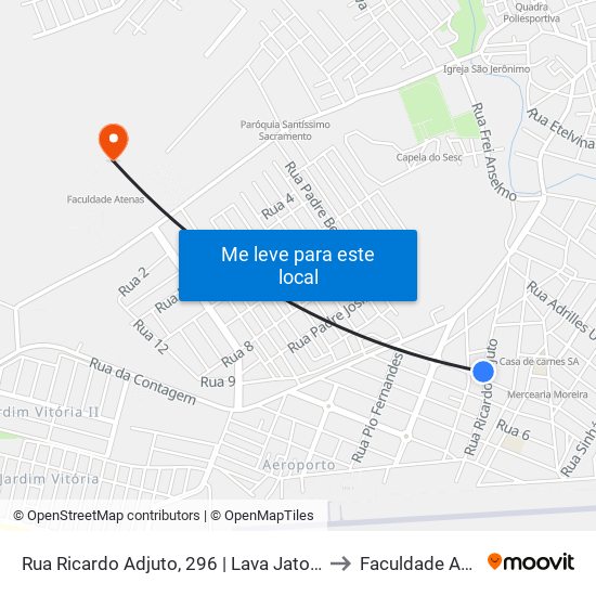 Rua Ricardo Adjuto, 296 | Lava Jato Trevo Car to Faculdade Atenas map