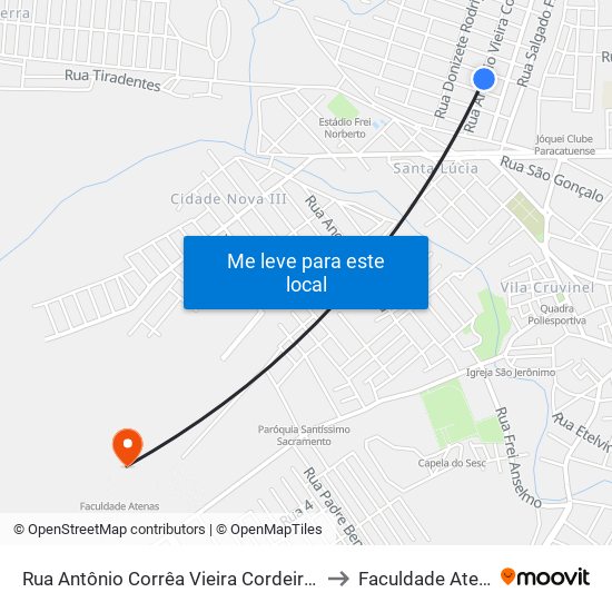 Rua Antônio Corrêa Vieira Cordeiro, 234 to Faculdade Atenas map