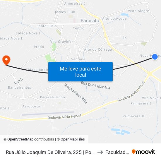 Rua Júlio Joaquim De Oliveira, 225 | Ponto Final Do Novo Horizonte to Faculdade Atenas map