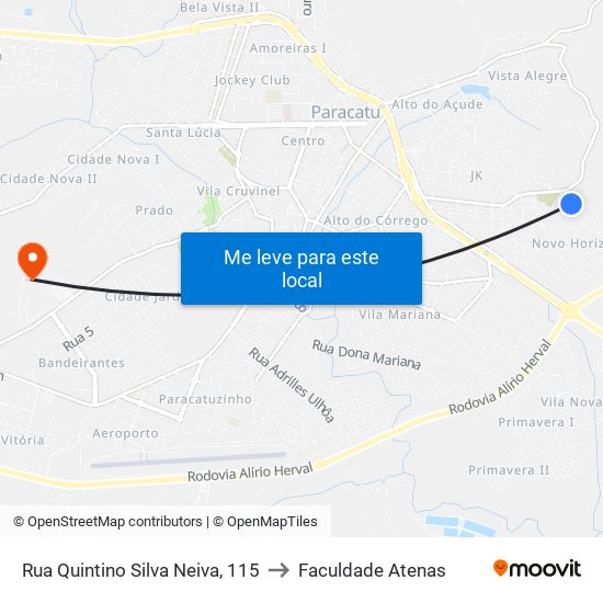 Rua Quintino Silva Neiva, 115 to Faculdade Atenas map