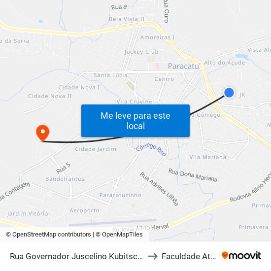 Rua Governador Juscelino Kubitschek, 280 to Faculdade Atenas map