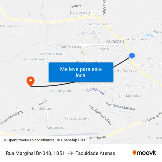 Rua Marginal Br-040, 1851 to Faculdade Atenas map