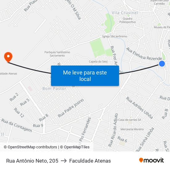 Rua Antônio Neto, 205 to Faculdade Atenas map