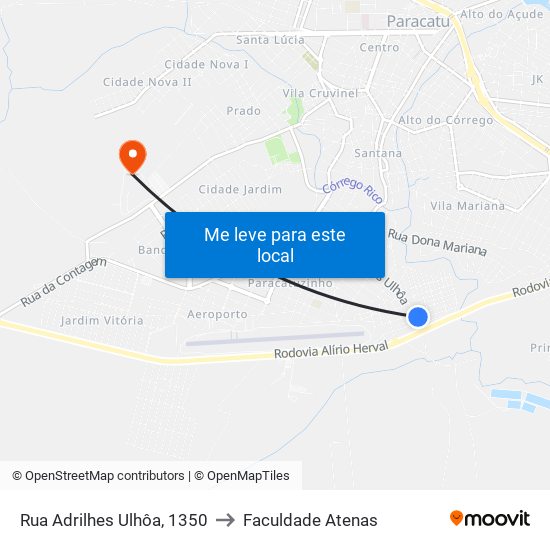 Rua Adrilhes Ulhôa, 1350 to Faculdade Atenas map