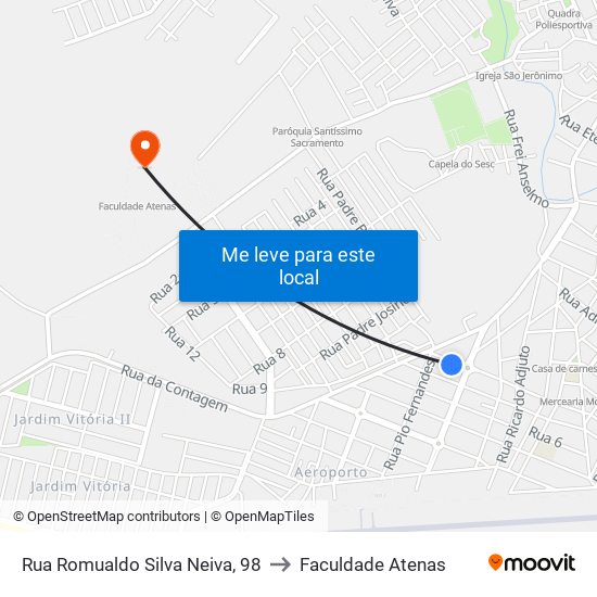 Rua Romualdo Silva Neiva, 98 to Faculdade Atenas map