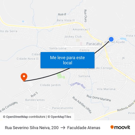 Rua Severino Silva Neiva, 200 to Faculdade Atenas map