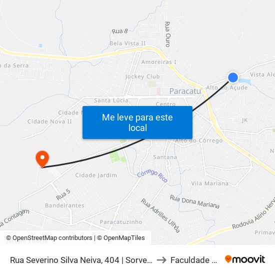 Rua Severino Silva Neiva, 404 | Sorveteria Prestígio to Faculdade Atenas map