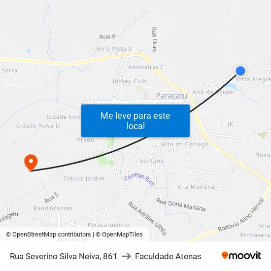 Rua Severino Silva Neiva, 861 to Faculdade Atenas map