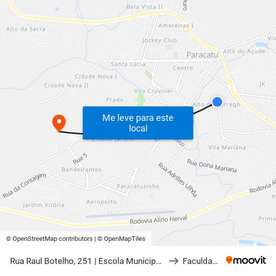 Rua Raul Botelho, 251 | Escola Municipal Leonor Ulhoa Victor Rodrigues to Faculdade Atenas map