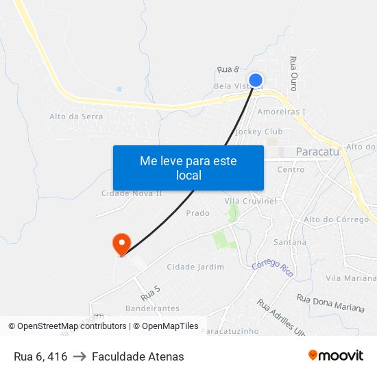 Rua 6, 416 to Faculdade Atenas map