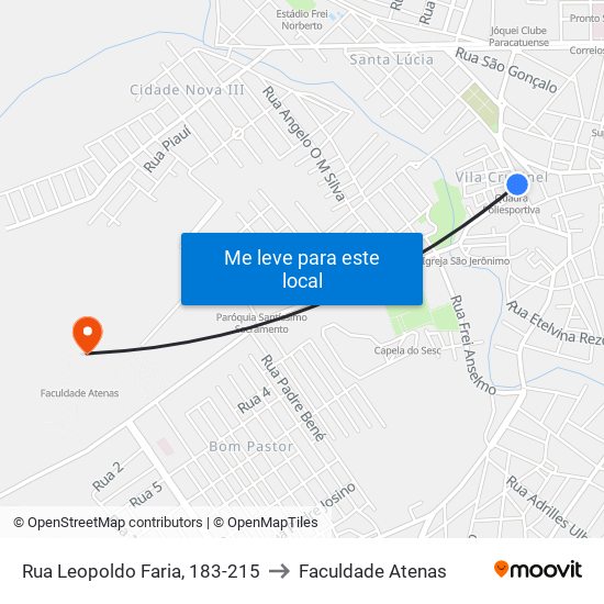 Rua Leopoldo Faria, 183-215 to Faculdade Atenas map
