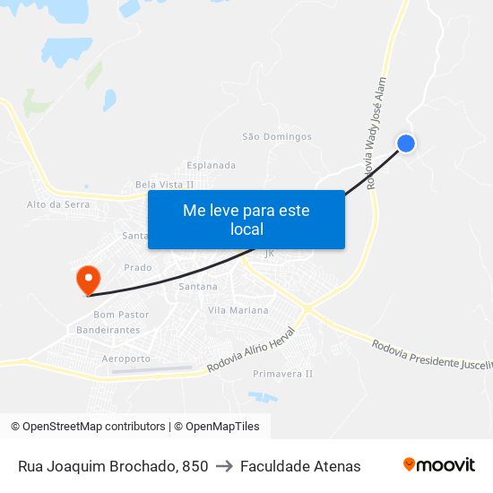 Rua Joaquim Brochado, 850 to Faculdade Atenas map