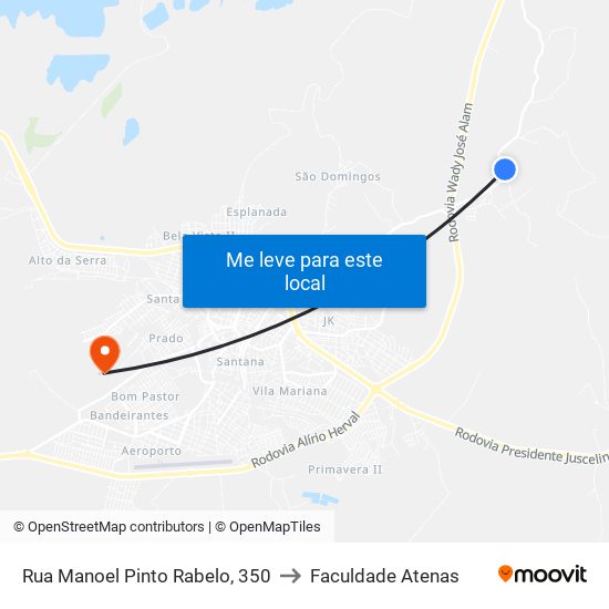 Rua Manoel Pinto Rabelo, 350 to Faculdade Atenas map