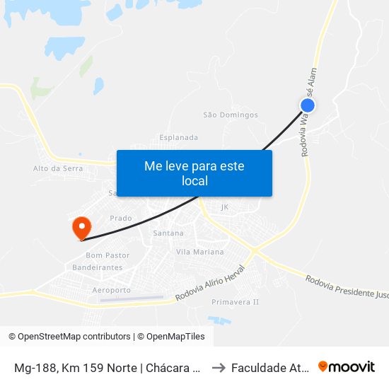 Mg-188, Km 159 Norte | Chácara Vó Dilina to Faculdade Atenas map