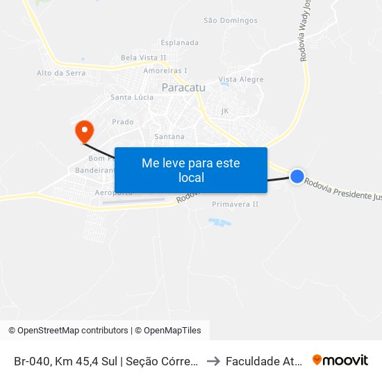 Br-040, Km 45,4 Sul | Seção Córrego Rico to Faculdade Atenas map