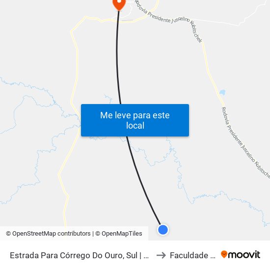 Estrada Para Córrego Do Ouro, Sul | Seção Maria Rosa to Faculdade Atenas map