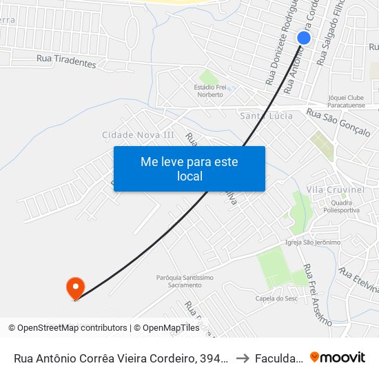 Rua Antônio Corrêa Vieira Cordeiro, 394 | Mercearia Nossa Senhora Aparecida to Faculdade Atenas map