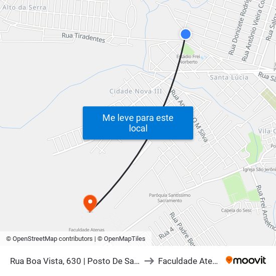 Rua Boa Vista, 630 | Posto De Saúde to Faculdade Atenas map