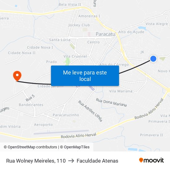 Rua Wolney Meireles, 110 to Faculdade Atenas map