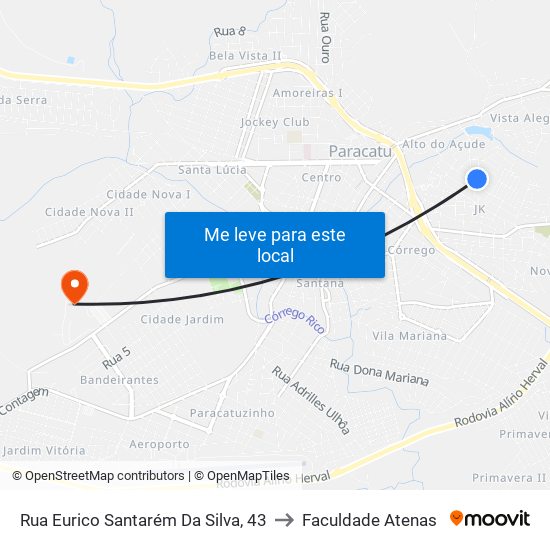 Rua Eurico Santarém Da Silva, 43 to Faculdade Atenas map