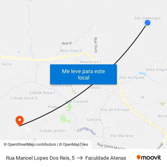 Rua Manoel Lopes Dos Reis, 5 to Faculdade Atenas map