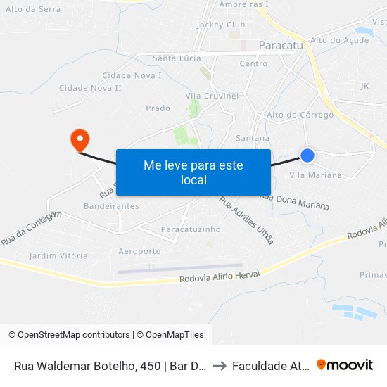 Rua Waldemar Botelho, 450 | Bar Do Mozart to Faculdade Atenas map