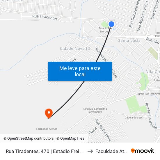 Rua Tiradentes, 470 | Estádio Frei Norberto to Faculdade Atenas map