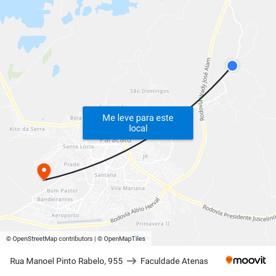 Rua Manoel Pinto Rabelo, 955 to Faculdade Atenas map