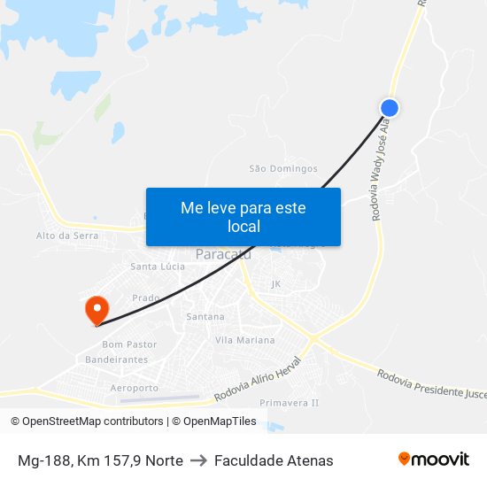 Mg-188, Km 157,9 Norte to Faculdade Atenas map