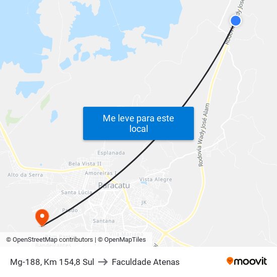 Mg-188, Km 154,8 Sul to Faculdade Atenas map