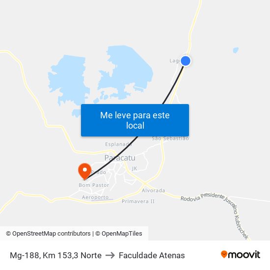 Mg-188, Km 153,3 Norte to Faculdade Atenas map