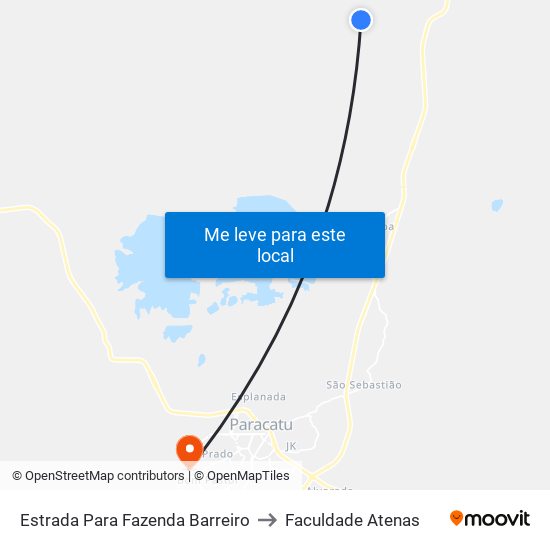 Estrada Para Fazenda Barreiro to Faculdade Atenas map